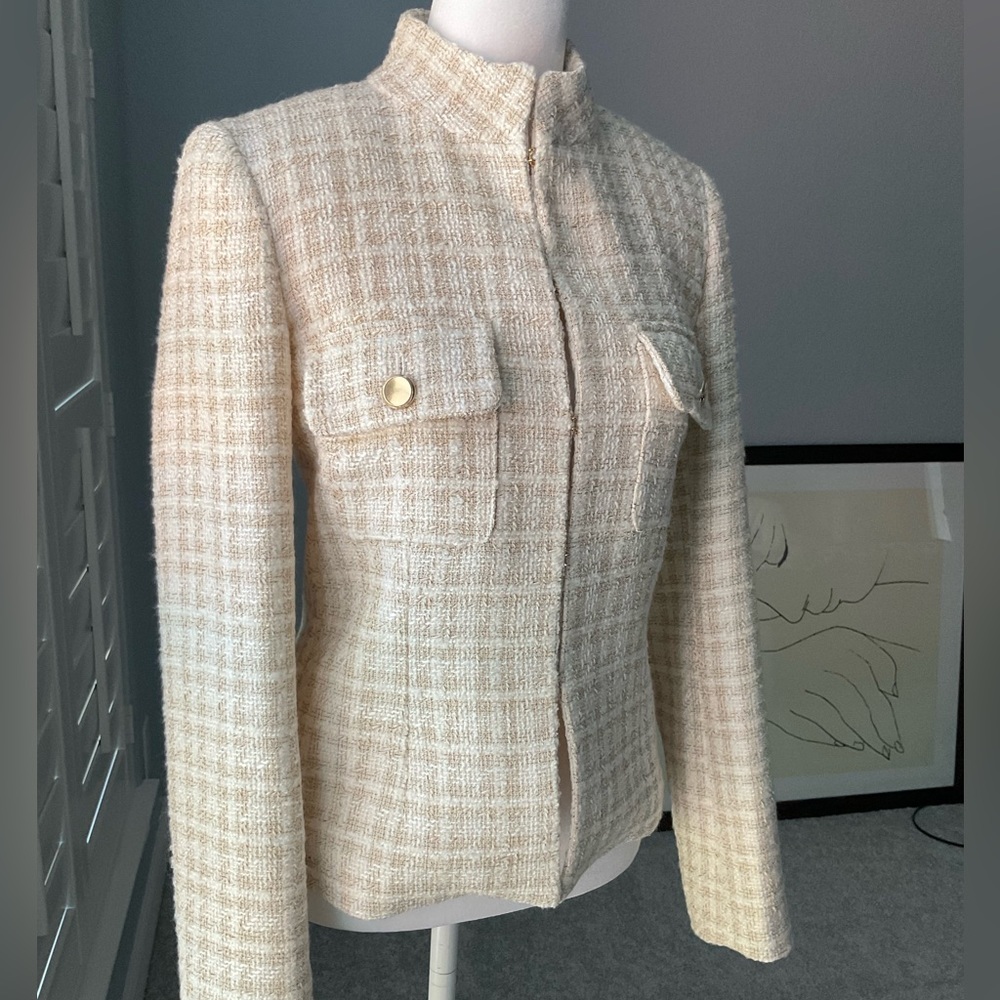 Zara white and beige check textured jacket. - Picture 7 of 16